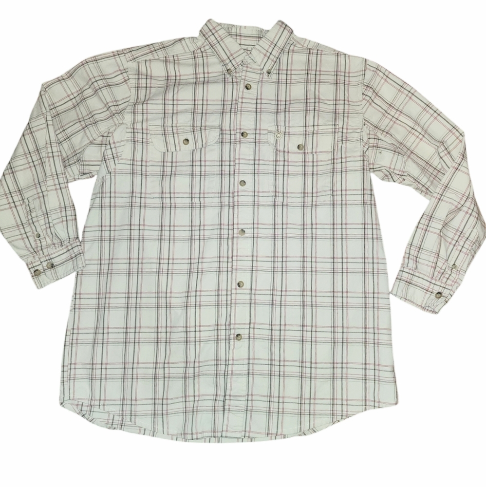 Mike Rowe Gear By Lee Beige Plaid‎ 100% Cotton Long Sleeve Button Up Shirt Sz XL